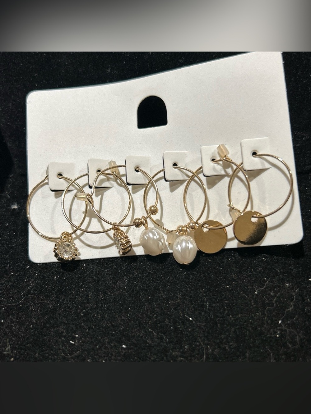 Gold color Hoop Earring Set with Charms - 3 Pair